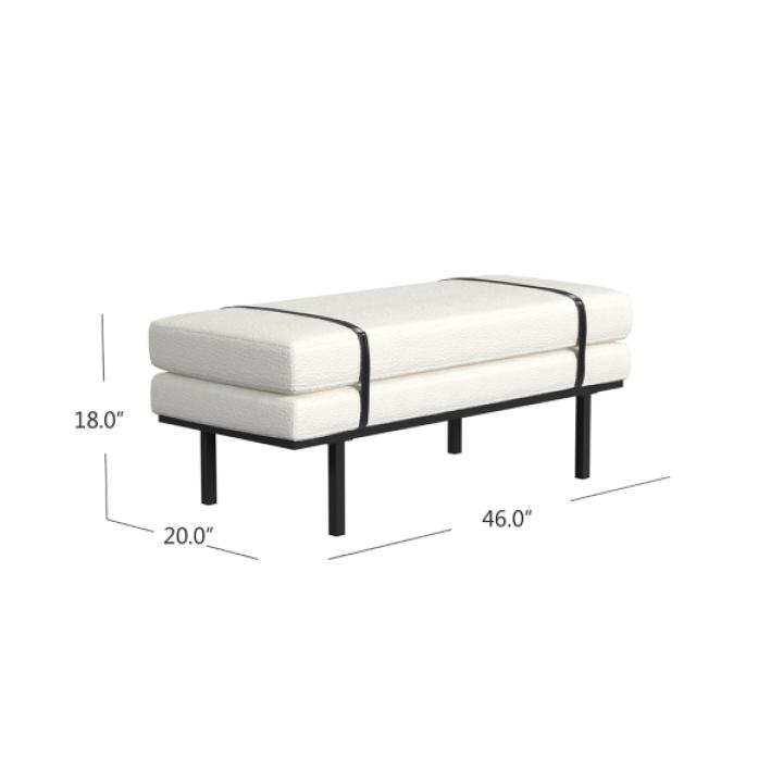 Cream Boucle Black Faux Leather Bench