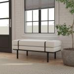 Cream Boucle Black Faux Leather Bench