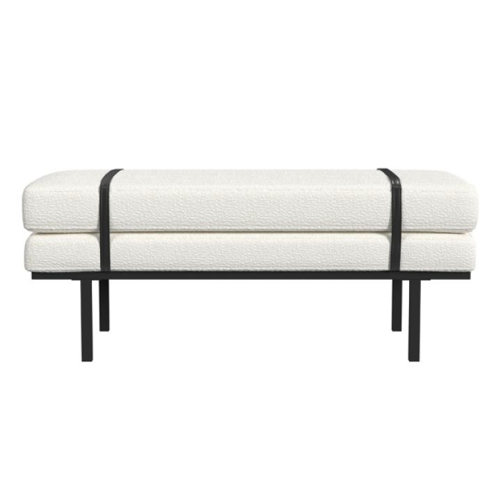 Cream Boucle Black Faux Leather Bench
