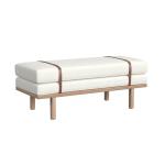 Cream Boucle Brown Faux Leather Bench