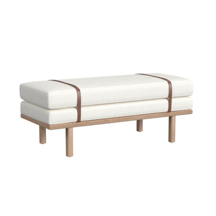 Cream Boucle Brown Faux Leather Bench