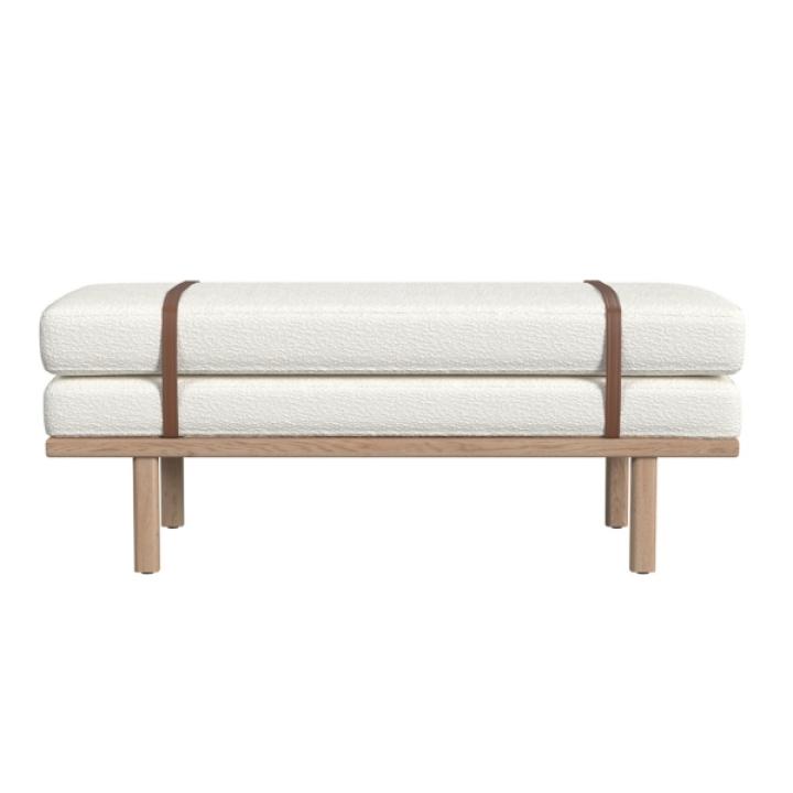 Cream Boucle Brown Faux Leather Bench