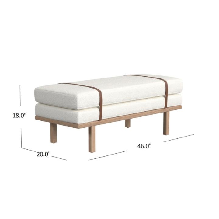 Cream Boucle Brown Faux Leather Bench