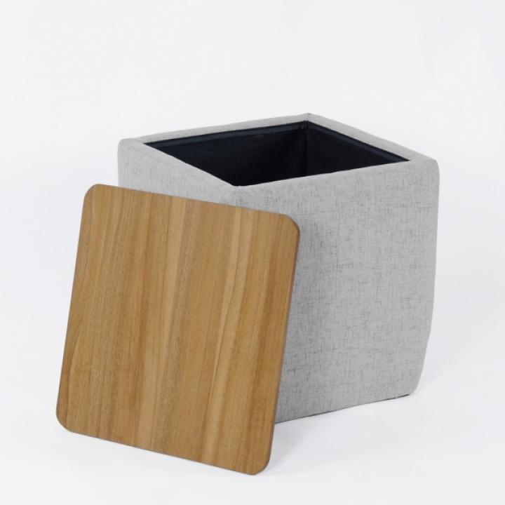 Gray Upholstered Storage Ottoman with Wood Lid