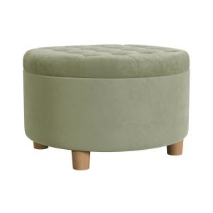 Sage Green Round Velvet Tufted Storage Ottoman