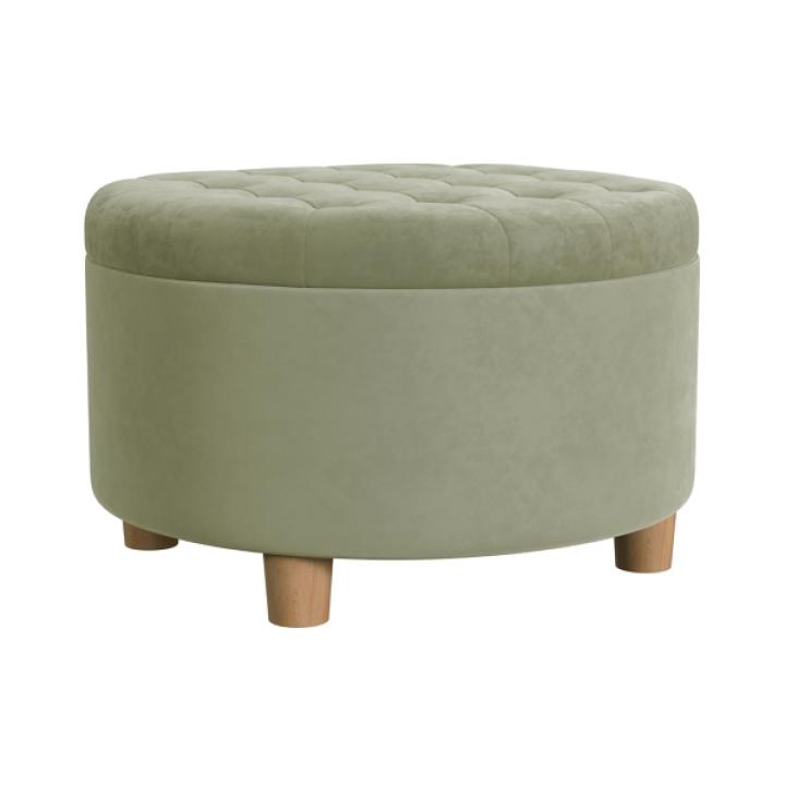 Sage Green Round Velvet Tufted Storage Ottoman