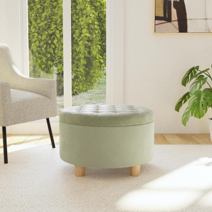 Sage Green Round Velvet Tufted Storage Ottoman