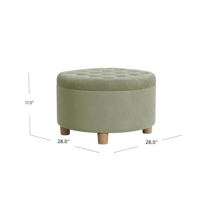 Sage Green Round Velvet Tufted Storage Ottoman