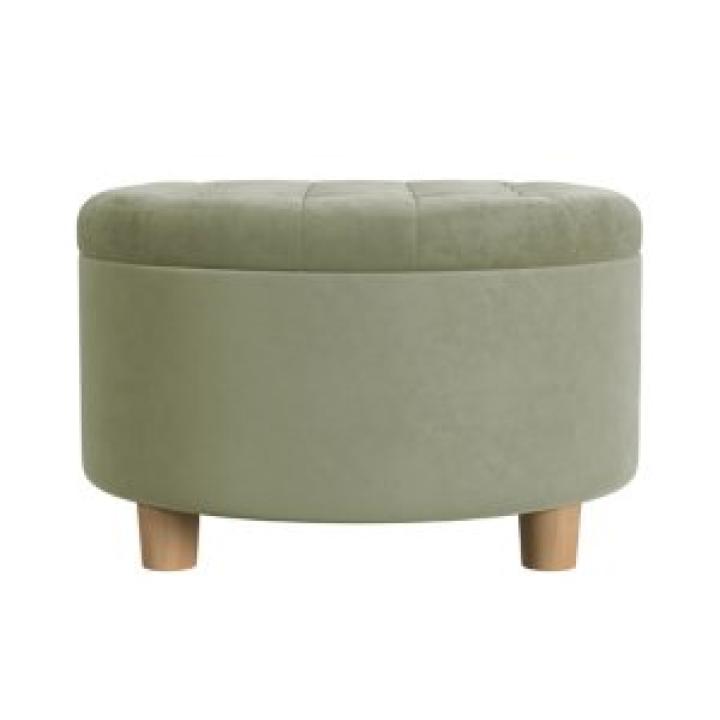 Sage Green Round Velvet Tufted Storage Ottoman