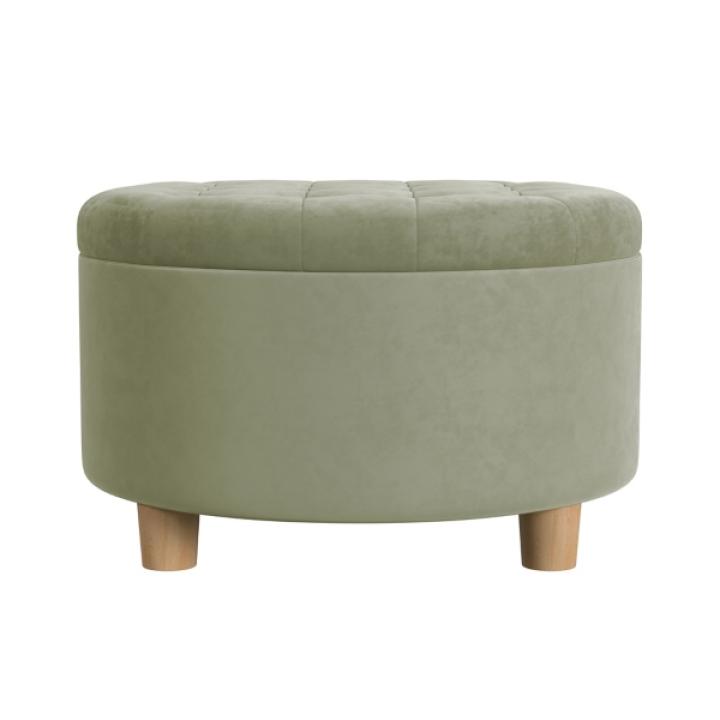 Sage Green Round Velvet Tufted Storage Ottoman