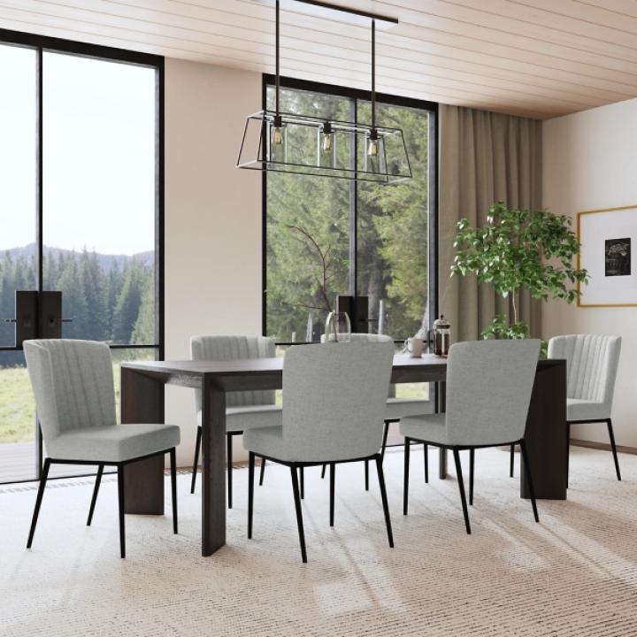 Gray Channel Back Rounded Dining Chairs, Set of 2