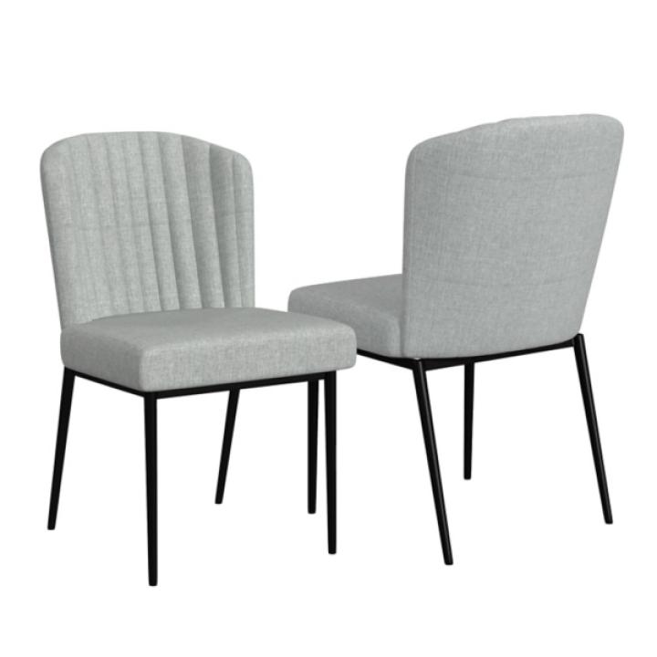 Gray Channel Back Rounded Dining Chairs, Set of 2