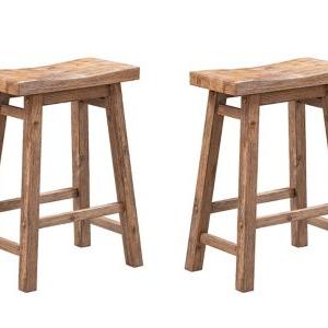 Acacia Barnwood Saddle Counter Stools, Set of 2