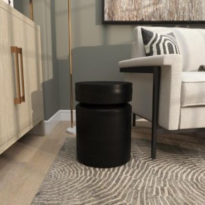 Black Metal Round Drum Accent Table