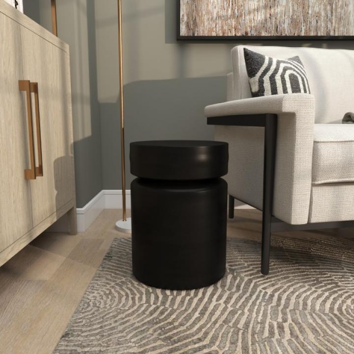 Black Metal Round Drum Accent Table