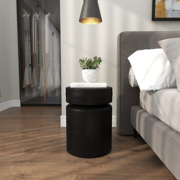 Black Metal Round Drum Accent Table
