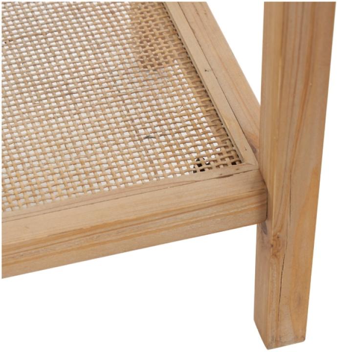 Wood Glass Top Console Table with Rattan Shelf