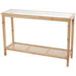 Wood Glass Top Console Table with Rattan Shelf