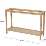 Wood Glass Top Console Table with Rattan Shelf