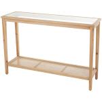 Wood Glass Top Console Table with Rattan Shelf