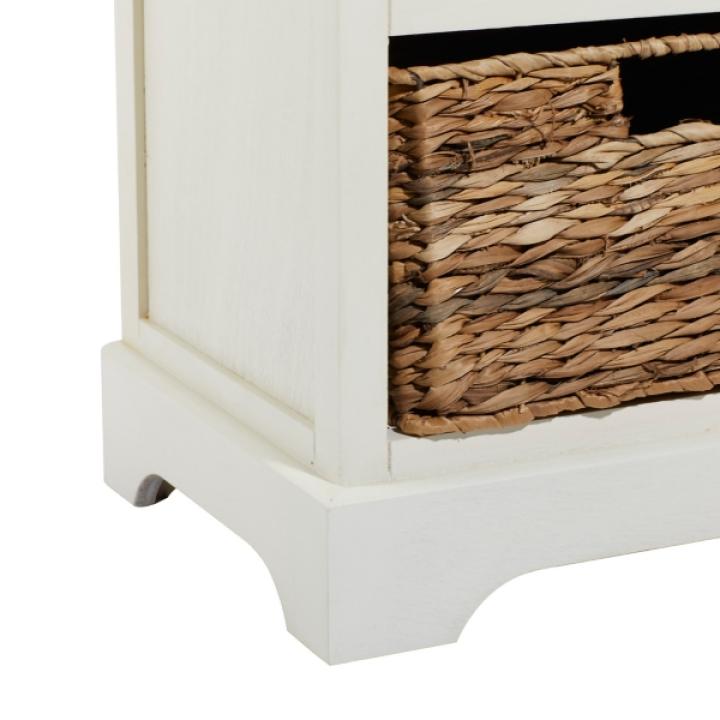 Cream Wood Side Table with Woven Baskets