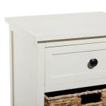 Cream Wood Side Table with Woven Baskets