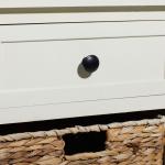 Cream Wood Side Table with Woven Baskets