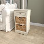 Cream Wood Side Table with Woven Baskets
