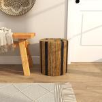 Handmade Round Banana Leaf Striped Accent Table