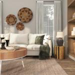 Handmade Round Banana Leaf Striped Accent Table