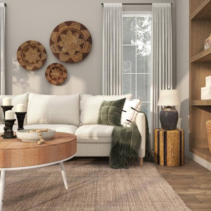 Handmade Round Banana Leaf Striped Accent Table