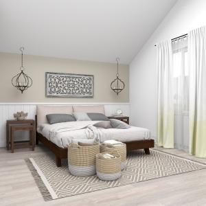 Brown Wood Carved Floral Nesting Tables, Set of 2