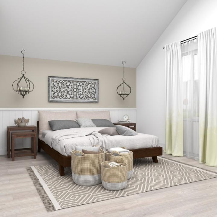 Brown Wood Carved Floral Nesting Tables, Set of 2