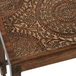 Brown Wood Carved Floral Nesting Tables, Set of 2