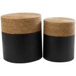 Black Wood Wrapped Rope Accent Tables, Set of 2