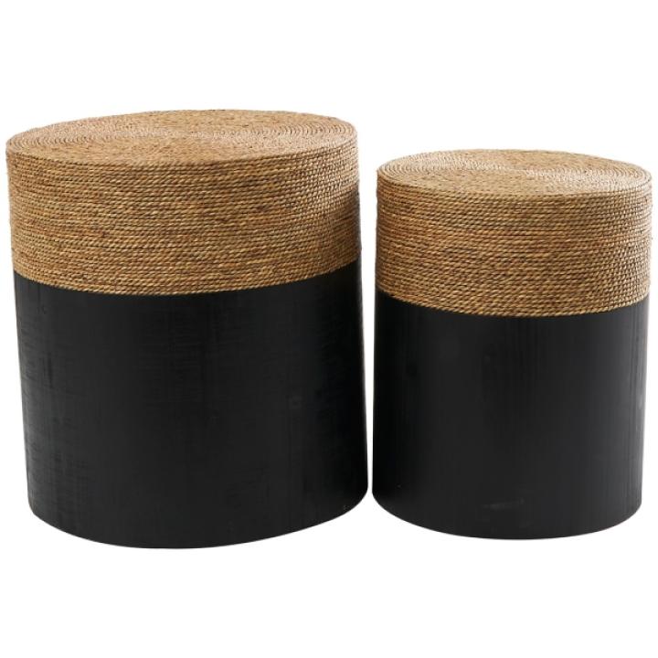 Black Wood Wrapped Rope Accent Tables, Set of 2