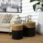 Black Wood Wrapped Rope Accent Tables, Set of 2