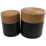Black Wood Wrapped Rope Accent Tables, Set of 2