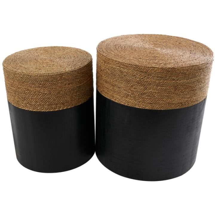Black Wood Wrapped Rope Accent Tables, Set of 2