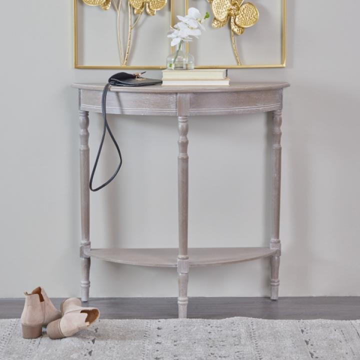 Whitewashed Wood Half Moon Console Table