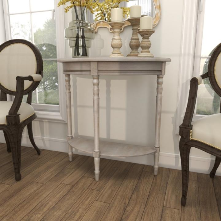 Whitewashed Wood Half Moon Console Table