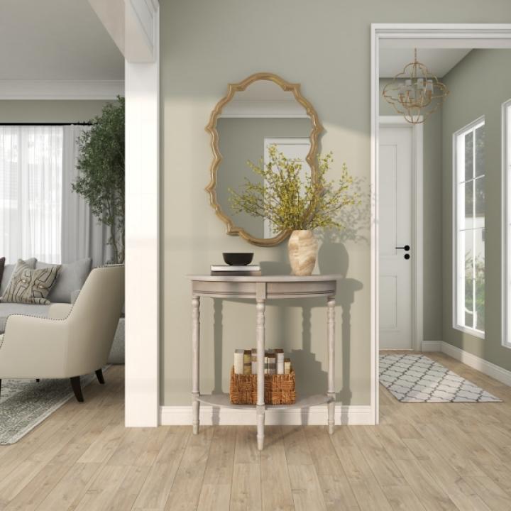 Whitewashed Wood Half Moon Console Table