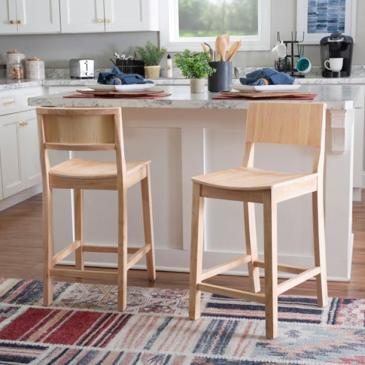 Natural Wood Devin Counter Stools, Set of 2