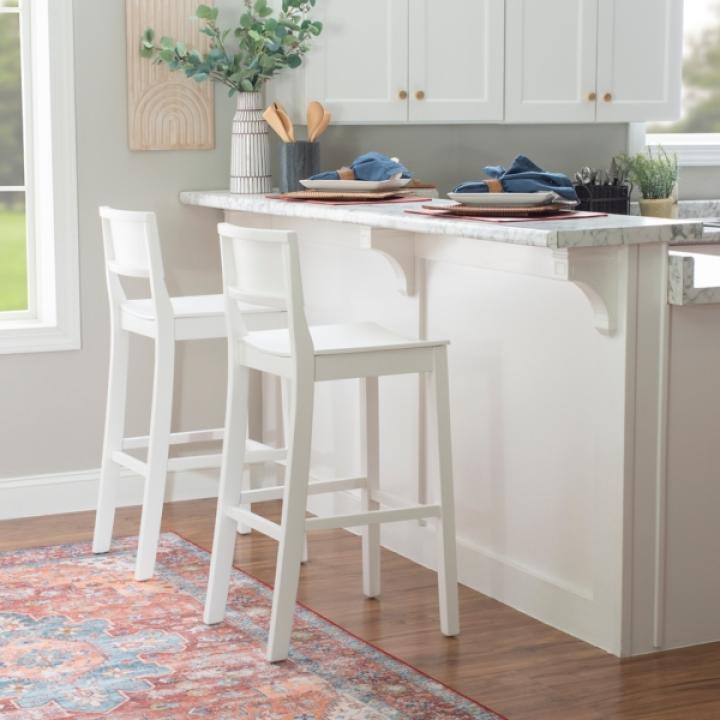 White Wood Devin Bar Stools, Set of 2