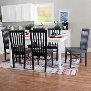 Black Wood Slatted Back Dining Chairs, Set of 2