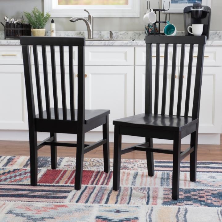 Black Wood Slatted Back Dining Chairs, Set of 2