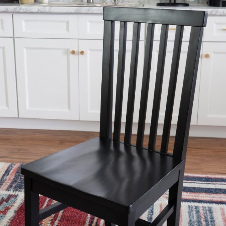 Black Wood Slatted Back Dining Chairs, Set of 2