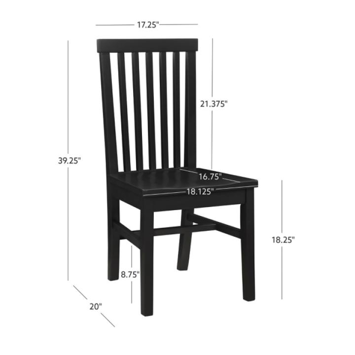 Black Wood Slatted Back Dining Chairs, Set of 2