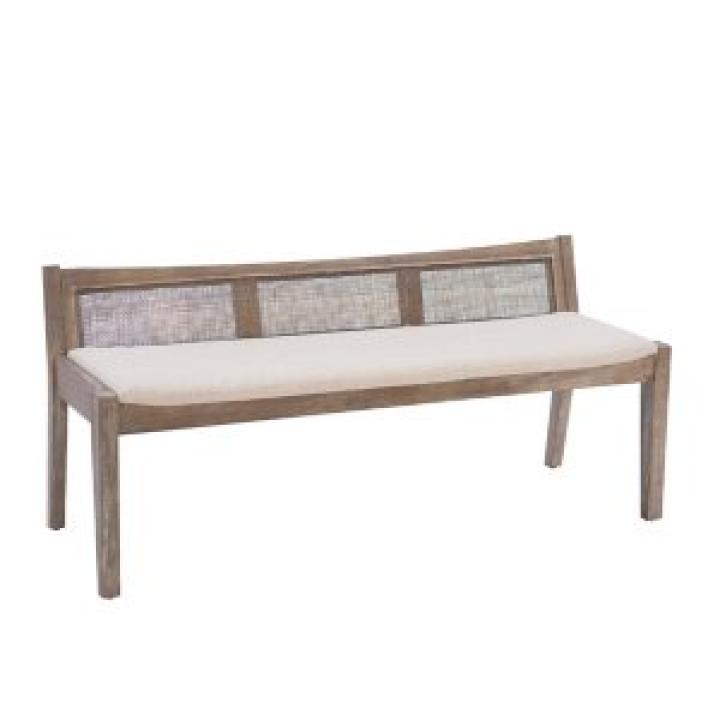 Rustic Wood Rattan Bench