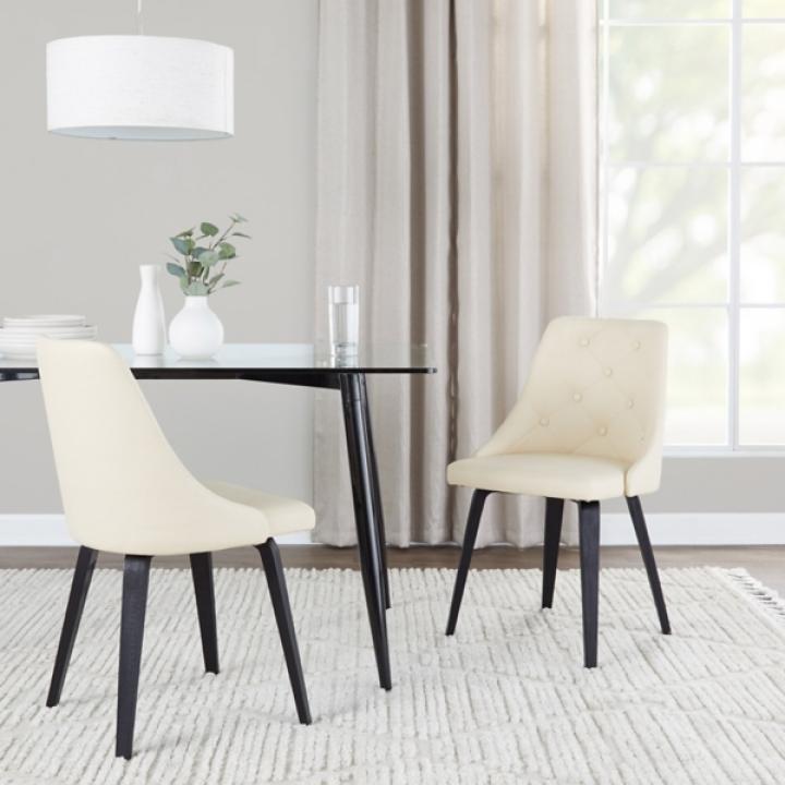Cream & Black Faux Leather Dining Chairs, Set of 2